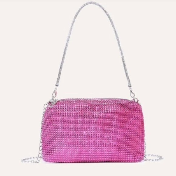 Handbags - Hot Pink Rhinstone Chain Square Evening Bag
